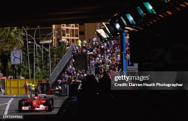 Rubens Barrichello from Brazil drives the Scuderia Ferrari Marlboro Ferrari F2002 Ferrari V10 in to the Tunnel during the Formula One Monaco Grand...