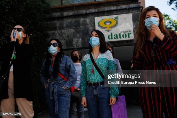 Several women during an anti-abortion march from Plaza de Cuzco to the Dator clinic, on May 7 in Madrid, Spain. This mobilization, which joins one...