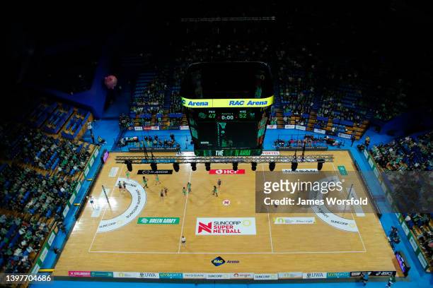 General view of RAC Arena during the round 10 Super Netball match between West Coast Fever and Melbourne Vixens at RAC Arena, on May 17 in Perth,...