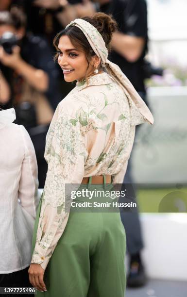 Deepika Padukone attends the photocall for the Jury during the 75th annual Cannes film festival at Palais des Festivals on May 17, 2022 in Cannes,...