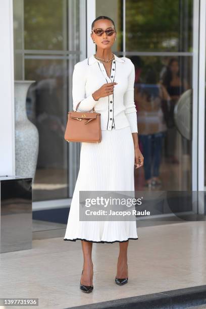 Jasmine Tookes is seen during the 75th annual Cannes film festival at on May 17, 2022 in Cannes, France.