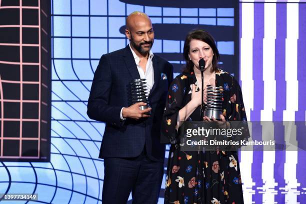 Keegan-Michael Key and Elle Key speak onstage durin the 26th Annual Webby Awards on May 16, 2022 in New York City.