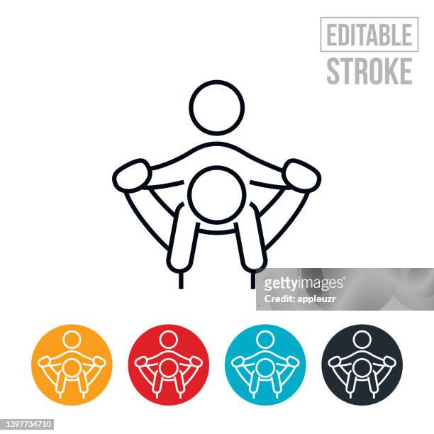 parent giving child piggy back ride on shoulders thin line icon - editable stroke - piggyback stock illustrations