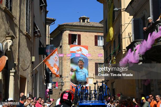 Decoration in homage to Michele Scarponi of Italy in his native town Filottrano during the 105th Giro d'Italia 2022, Stage 10 a 196km stage from...