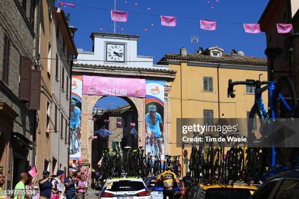 Decoration in homage to Michele Scarponi of Italy in his native town Filottrano during the 105th Giro d'Italia 2022, Stage 10 a 196km stage from...