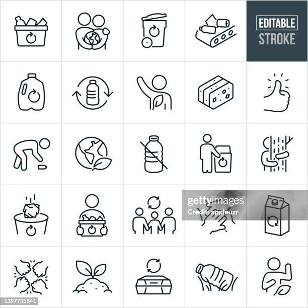 ilustraciones, imágenes clip art, dibujos animados e iconos de stock de reciclaje de iconos de línea fina - trazo editable - romper el hielo