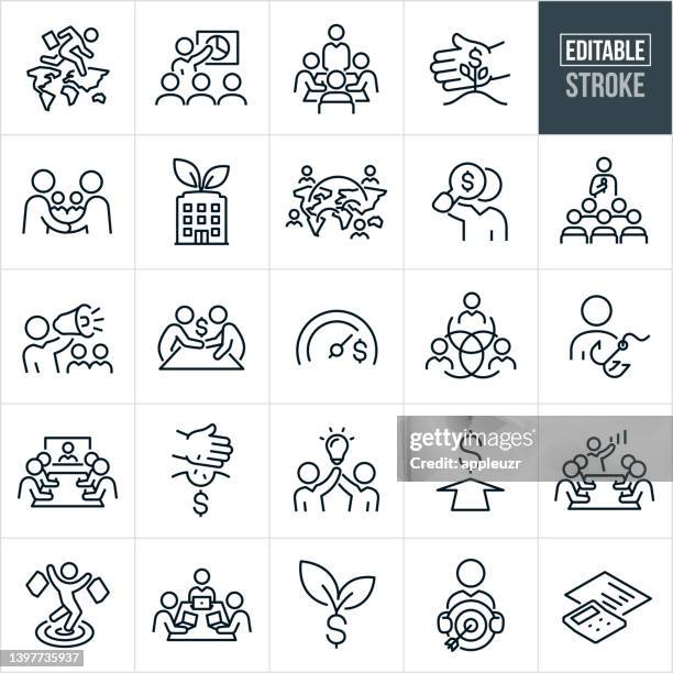 stockillustraties, clipart, cartoons en iconen met business development thin line icons - editable stroke - presentation to customers