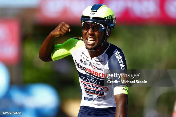 Hailu Biniam Girmay of Eritrea and Team Intermarché - Wanty - Gobert Matériaux celebrates winning during the 105th Giro d'Italia 2022, Stage 10 a...