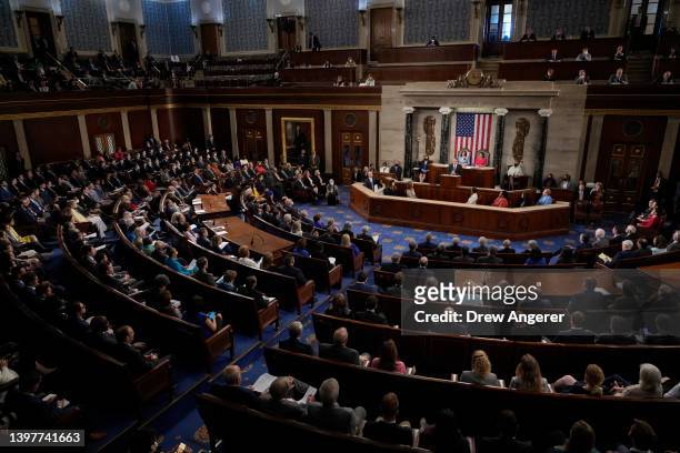 Greek Prime Minister Kyriakos Mitsotakis addresses a joint meeting of Congress in the House Chamber of the U.S. Capitol on May 17, 2022 in...