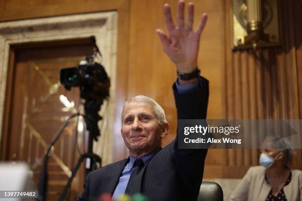 Director of National Institute of Allergy and Infectious Diseases Anthony Fauci gestures as he waits for the beginning of a hearing before the...