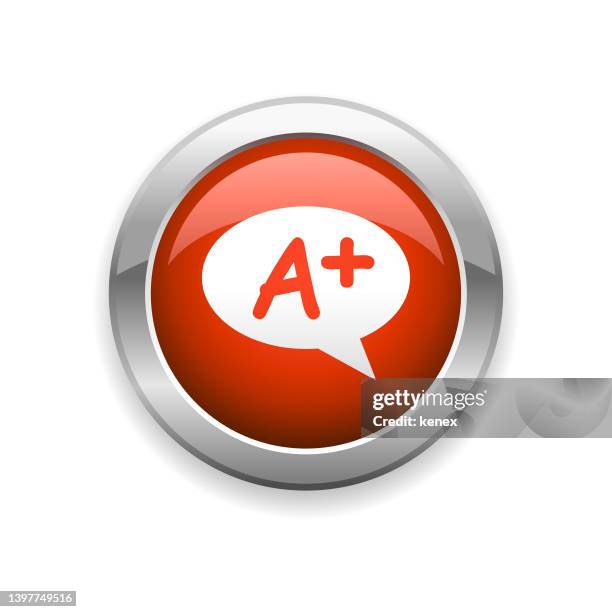 learning and a plus grade glossy icon - grading stock illustrations