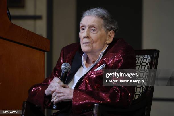 Jerry Lee Lewis speaks at the Country Music Hall of Fame 2022 inductees presented by CMA at Country Music Hall of Fame and Museum on May 17, 2022 in...