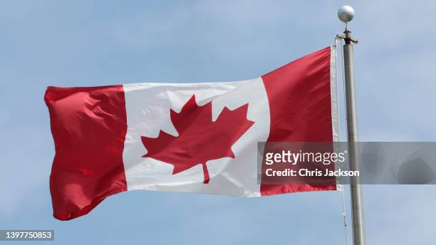 View of the Canadian flag during day one of the Platinum Jubilee Royal Tour of Canada on May 17, 2022 in Saint John's, Canada. The Prince of Wales...