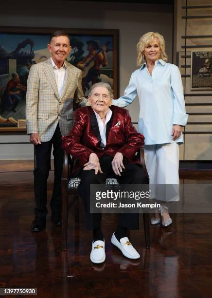 Joe Galante, Jerry Lee Lewis and Lorrie Morgan attend the Country Music Hall of Fame 2022 inductees presented by CMA at Country Music Hall of Fame...