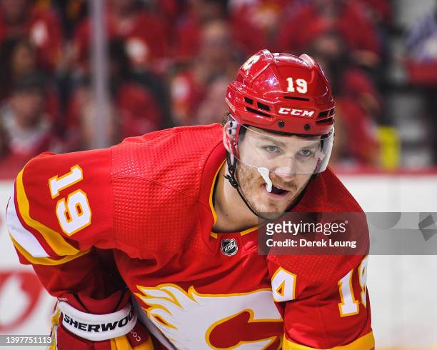 Matthew Tkachuk of the Calgary Flames in action against the Dallas Stars during Game Seven of the First Round of the 2022 Stanley Cup Playoffs at...
