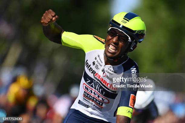 Hailu Biniam Girmay of Eritrea and Team Intermarché - Wanty - Gobert Matériaux celebrates winning during the 105th Giro d'Italia 2022, Stage 10 a...