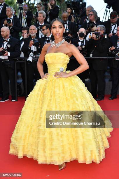 Lori Harvey attends the screening of "Final Cut " and opening ceremony red carpet for the 75th annual Cannes film festival at Palais des Festivals on...