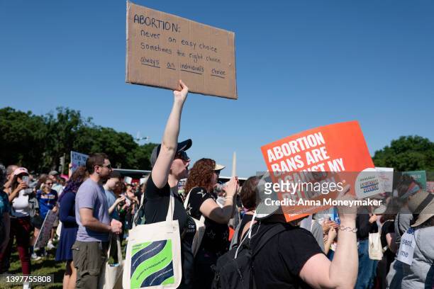 Protester carries a sign as they attend the "Jewish Rally for Abortion Justice" rally at Union Square near the U.S. Capitol on May 17, 2022 in...