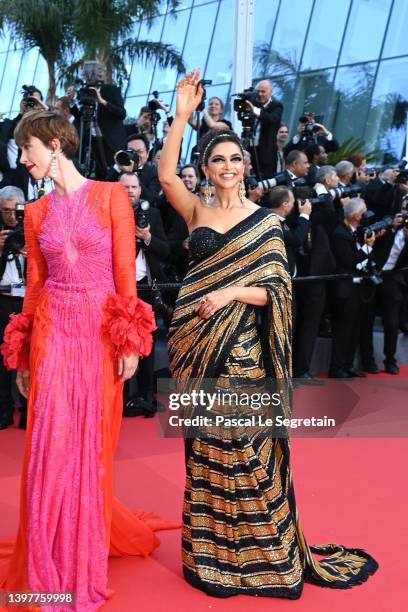 Rebecca Hall and Deepika Padukone attend the screening of "Final Cut " and opening ceremony red carpet for the 75th annual Cannes film festival at...