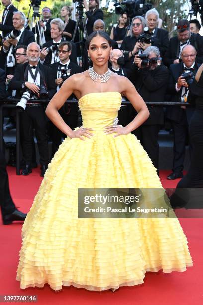 Lori Harvey attends the screening of "Final Cut " and opening ceremony red carpet for the 75th annual Cannes film festival at Palais des Festivals on...