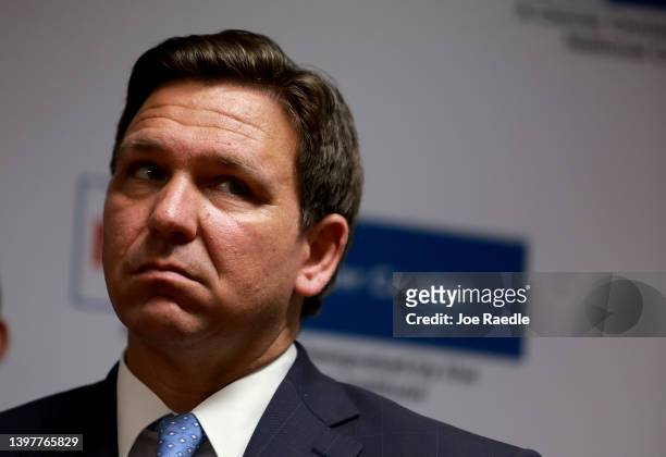 Florida Gov. Ron DeSantis speaks during a press conference at the University of Miami Health System Don Soffer Clinical Research Center on May 17,...