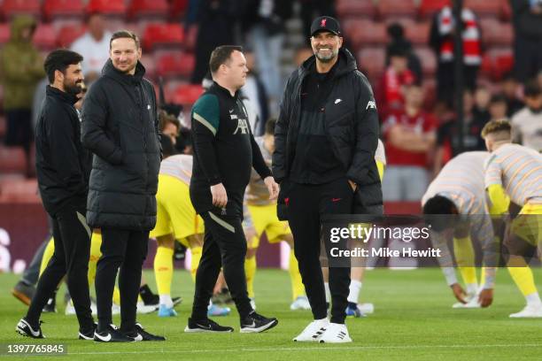 Jurgen Klopp, Manager of Liverpool reacts prior to the Premier League match between Southampton and Liverpool at St Mary's Stadium on May 17, 2022 in...