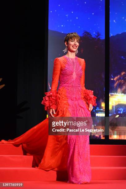 Jury member Rebecca Hall arrives on stage during the opening ceremony for the 75th annual Cannes film festival at Palais des Festivals on May 17,...