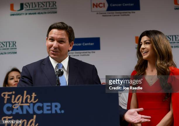 Florida Gov. Ron DeSantis speaks during speaks during a press conference at the University of Miami Health System Don Soffer Clinical Research Center...