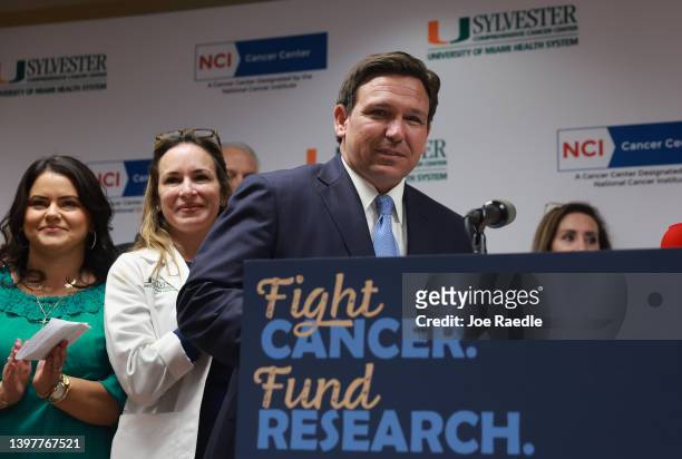 Florida Gov. Ron DeSantis arrives to speak during a press conference at the University of Miami Health System Don Soffer Clinical Research Center on...