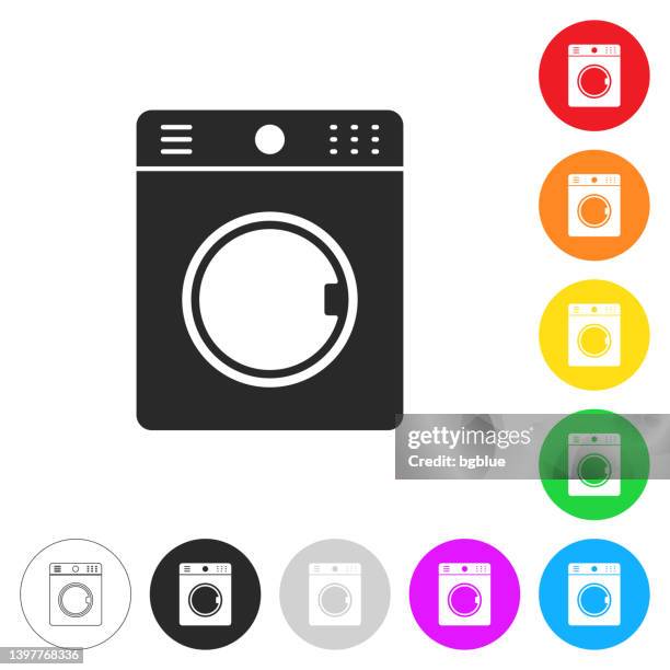 washing machine. icon on colorful buttons - utility room stock illustrations