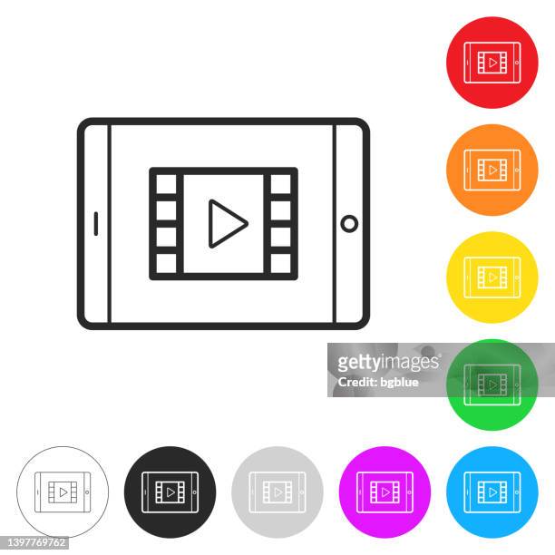 ilustrações de stock, clip art, desenhos animados e ícones de watch video on tablet pc. icon on colorful buttons - netflix