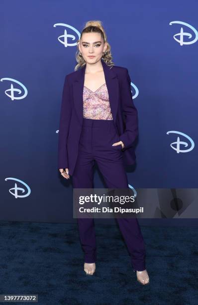 Meg Donnelly attends the 2022 ABC Disney Upfront at Basketball City - Pier 36 - South Street on May 17, 2022 in New York City.