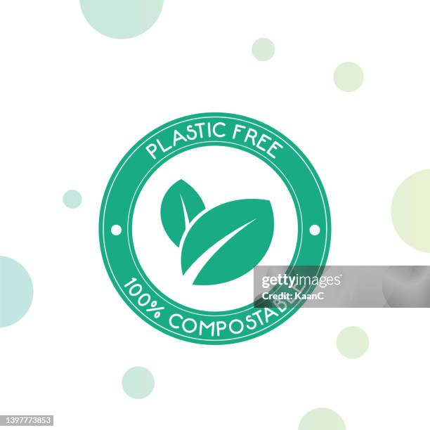 100% compostable and plastic free icon. vector stock illustration - microplastic stock illustrations