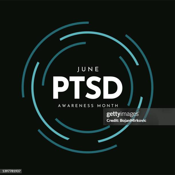 ilustraciones, imágenes clip art, dibujos animados e iconos de stock de tarjeta del mes de concientización sobre el tept, antecedentes, junio. vector - trastorno causado por estrés postraumático