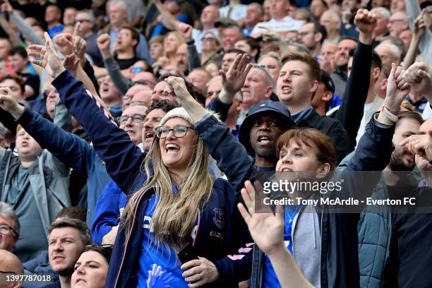 Everton fans during the Premier League match between Everton and Brentford at Goodison Park on May 15, 2022 in Liverpool, United Kingdom.
