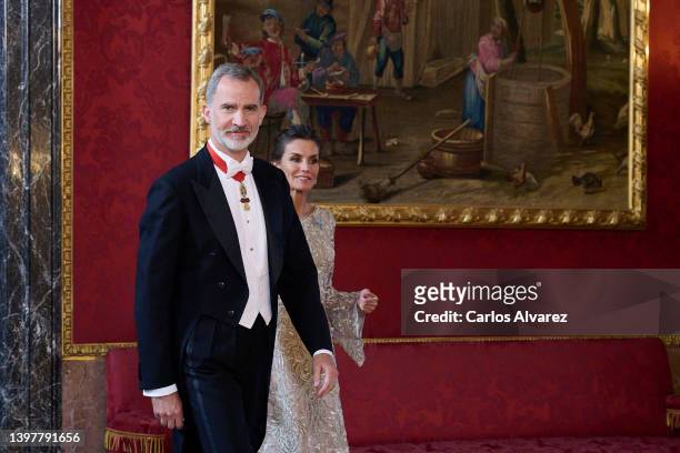 King Felipe VI of Spain and Queen Letizia of Spain attend a Gala Dinner in honor of Emir of the State of Qatar, Sheikh Tamim bin Hamad Al Thani and...