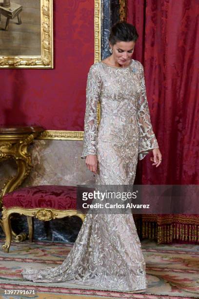 Queen Letizia of Spain attends a Gala Dinner in honor of Emir of the State of Qatar, Sheikh Tamim bin Hamad Al Thani and Her Excellency Sheikha...