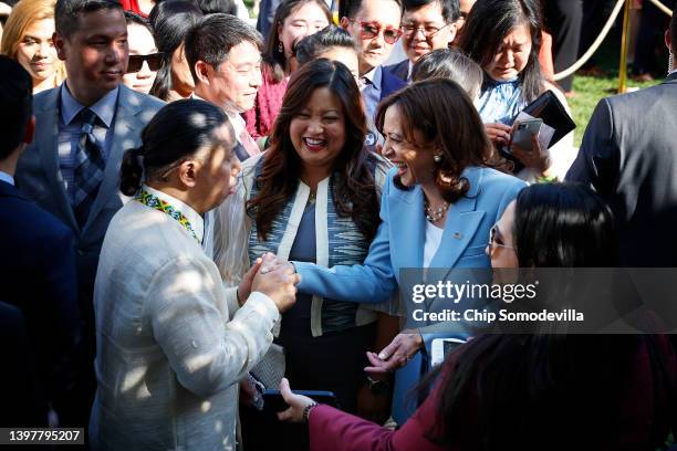 Vice President Kamala Harris greets greets guests during a reception celebrating Asian American, Native Hawaiian and Pacific Islander Heritage Month...