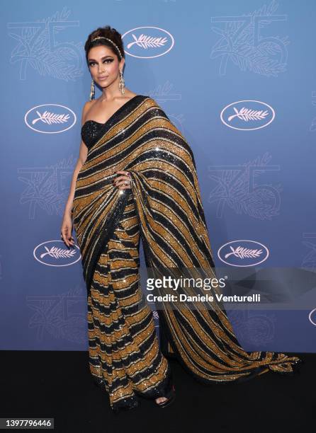 Deepika Padukone attends the opening ceremony gala dinner for the 75th annual Cannes film festival at Palais des Festivals on May 17, 2022 in Cannes,...