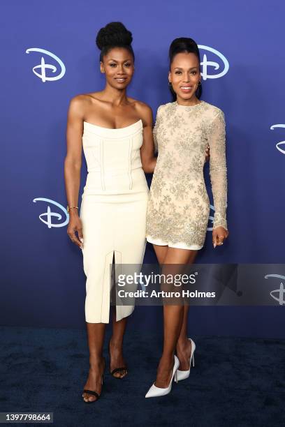 Emayatzy Corinealdi and Kerry Washington attend the 2022 ABC Disney Upfront at Basketball City - Pier 36 - South Street on May 17, 2022 in New York...