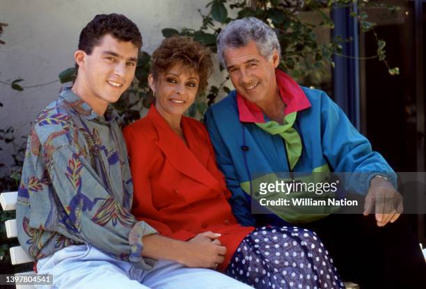 American actor and television host Jed Allan , poses for a portrait with his son and wife Toby circa July, 1991 in Los Angeles, California.