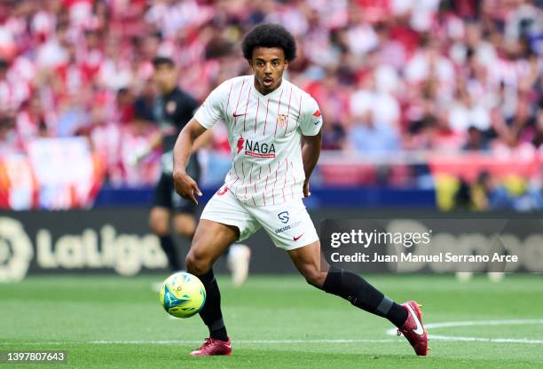 Jules Kounde of Sevilla FC in action during the LaLiga Santander match between Club Atletico de Madrid and Sevilla FC at Estadio Wanda Metropolitano...