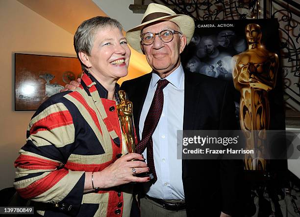 Consul-General Dame Barbara Hay and filmmaker Arnold Schwartzman attend the GREAT British Film Reception to honor the British nominees of The 84th...