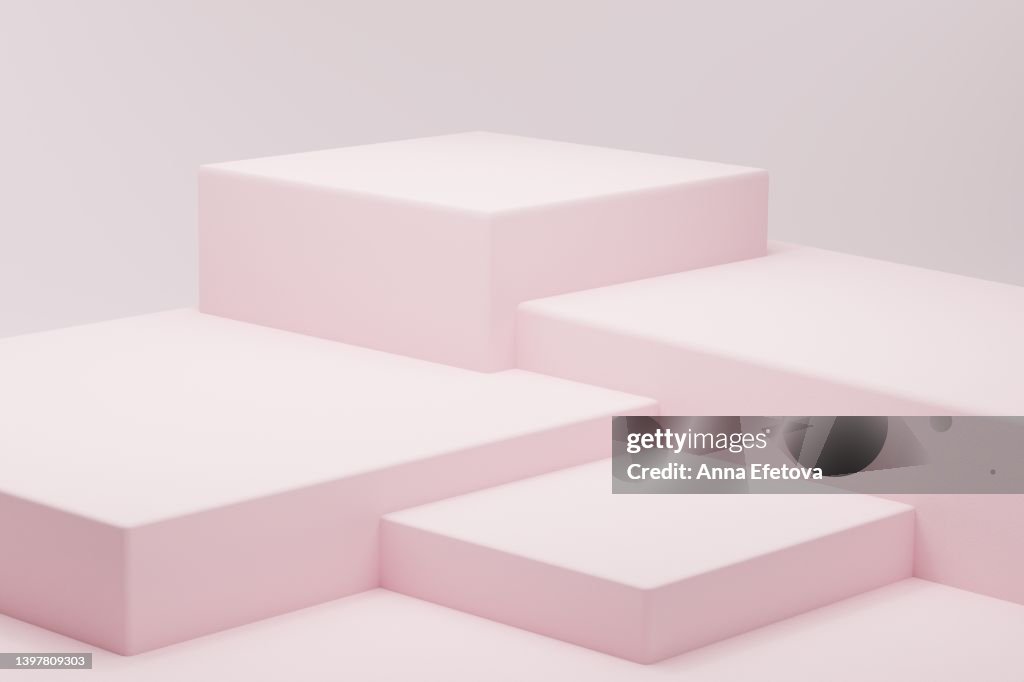 Pink platforms on pink background. Empty space to showcase your beauty product. Three dimensional illustration