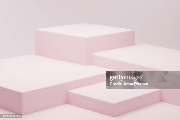 pink platforms on pink background. empty space to showcase your beauty product. three dimensional illustration - stereoscopic images - fotografias e filmes do acervo