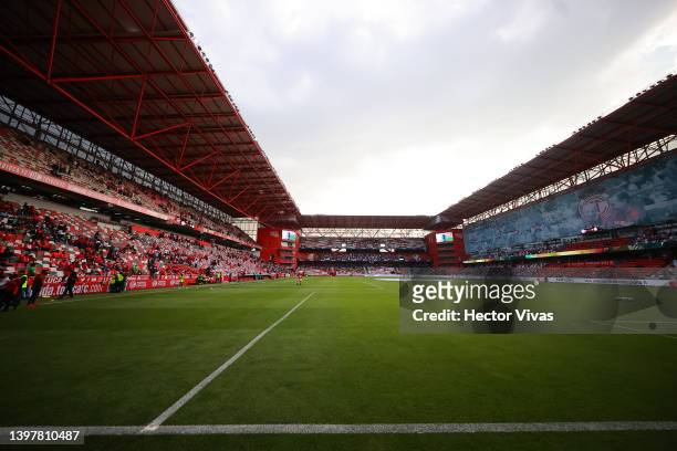 General view of Nemesio Diez Stadium during the friendly match between Toluca and Bayer 04 Leverkusen at Nemesio Diez Stadium on May 17, 2022 in...