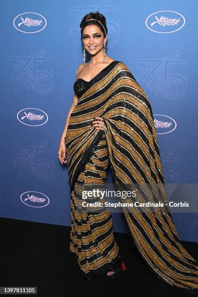 Deepika Padukone attends the opening ceremony gala dinner for the 75th annual Cannes film festival at Palais des Festivals on May 17, 2022 in Cannes,...