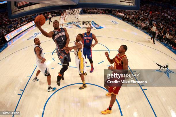 Kemba Walker of the Charlotte Bobcats and Team Shaq drives for a shot attempt during the BBVA Rising Stars Challenge part of the 2012 NBA All-Star...
