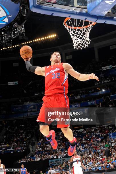 Blake Griffin dunks during the BBVA Rising Stars Challenge as part of 2012 All-Star Weekend at the Amway Center on February 24, 2012 in Orlando,...