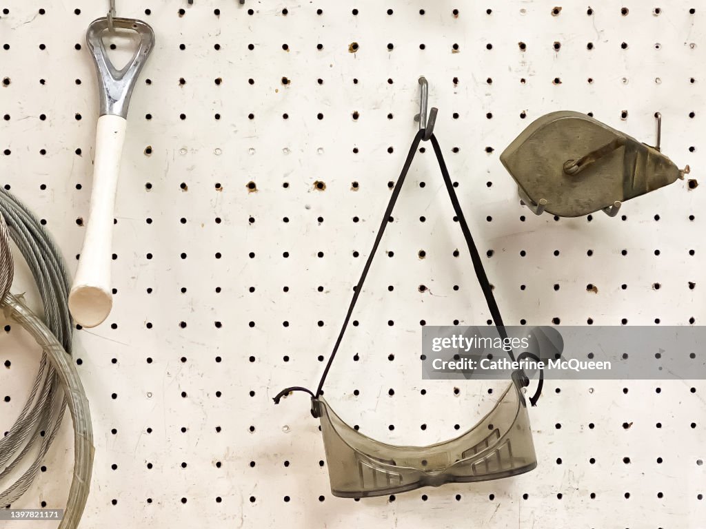 Garage pegboard tool wall background